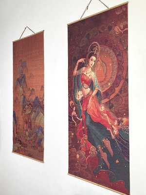 竹帘挂画中式壁挂装饰画竹席挂帘复古国画竹丝中国风玄关壁画竖版