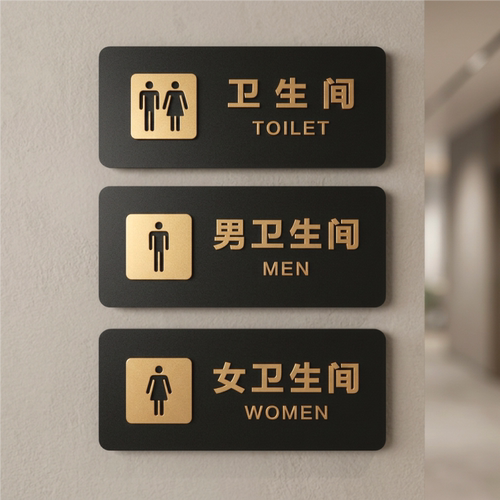 亚克力金色立体免打孔洗手间牌