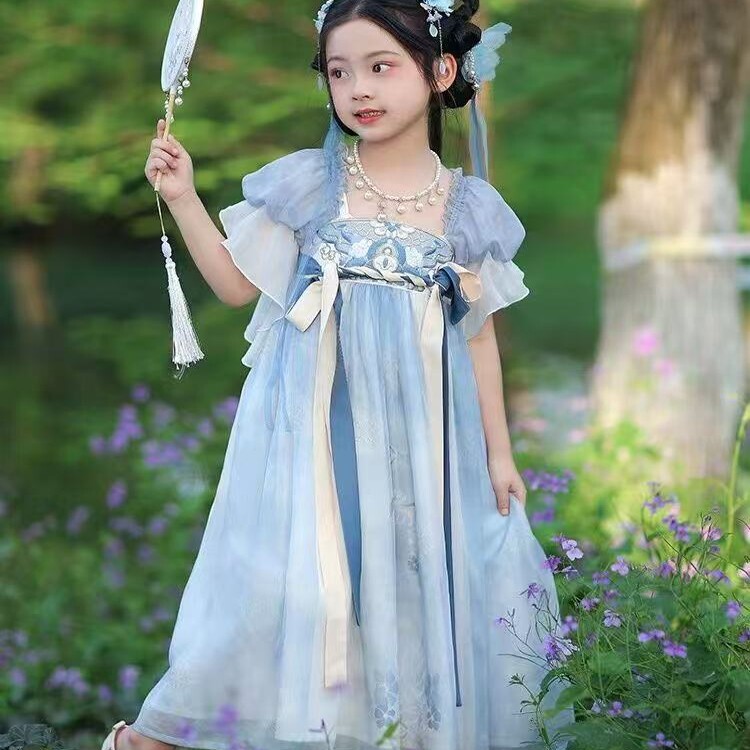 汉服女童夏季2025新款儿童古风高端超仙国风连衣裙女孩飘逸表演服