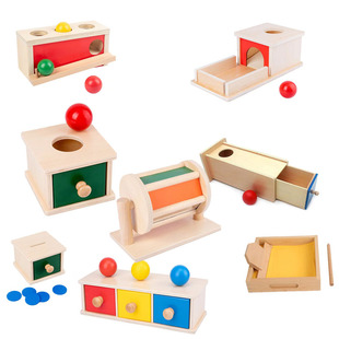 蒙氏1-3岁木制压球投币抽屉永久目标盒幼儿早教益智学习梭利教具