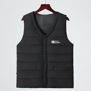 运动马甲 加棉背心黑色纽扣开衫 加厚保暖马甲男无袖 坎肩冬季