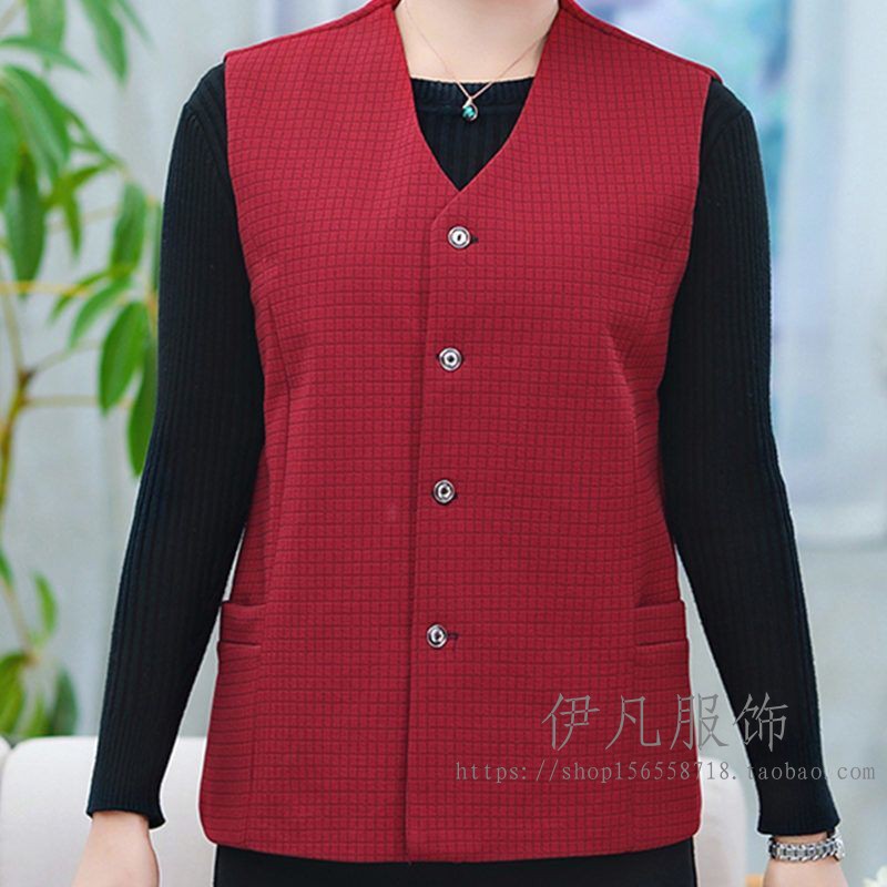 中老年格子马甲女2024年春夏薄款胖妈妈百搭V领无袖坎肩大码马夹