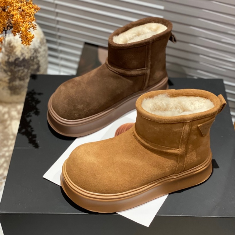 真皮厚底勃肯鞋女2025冬季新款丑萌大头加绒保暖磨砂皮冬季棉鞋女