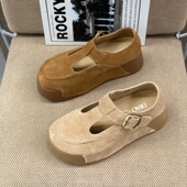 圆头单鞋 英伦风磨砂皮勃肯鞋 平跟防滑厚底休闲鞋 新款 女 女2026春季