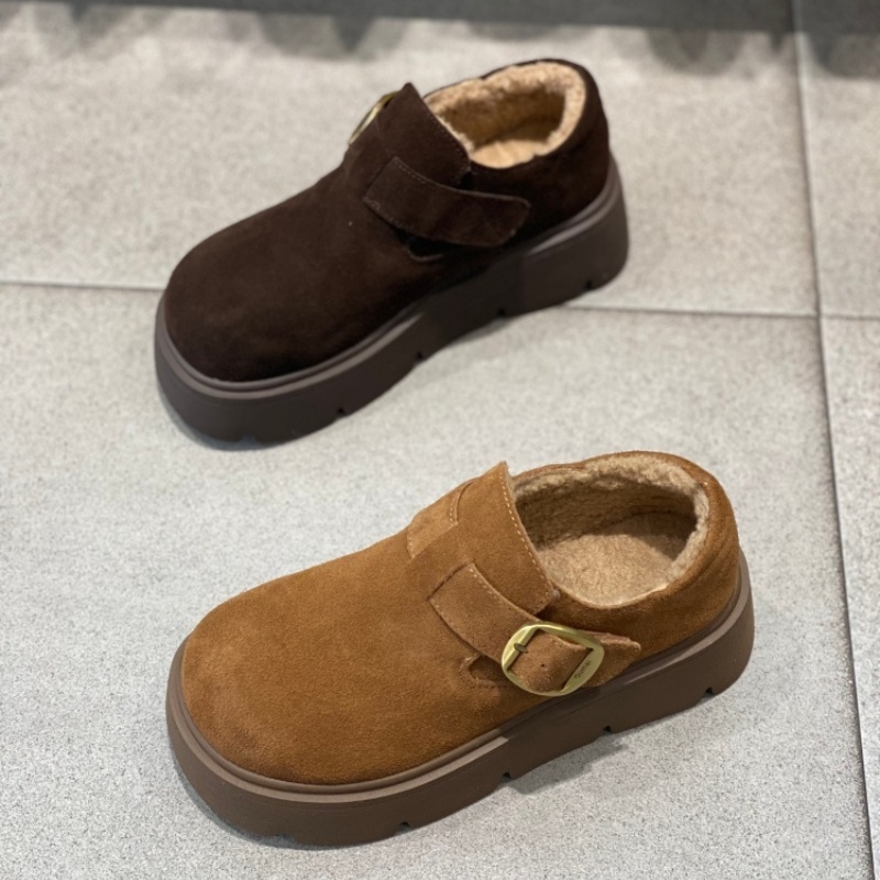 2025全包勃肯鞋女冬加绒牛反绒磨砂皮保暖休闲一脚蹬百搭松糕鞋女