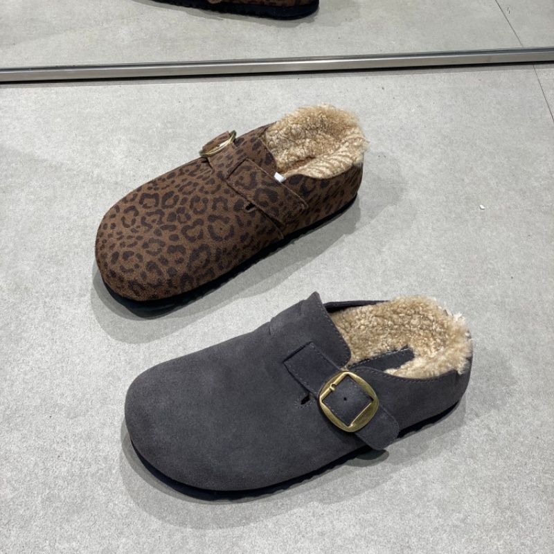 加绒勃肯鞋女2025冬季新款毛毛拖鞋保暖磨砂厚底半拖懒人鞋百搭女
