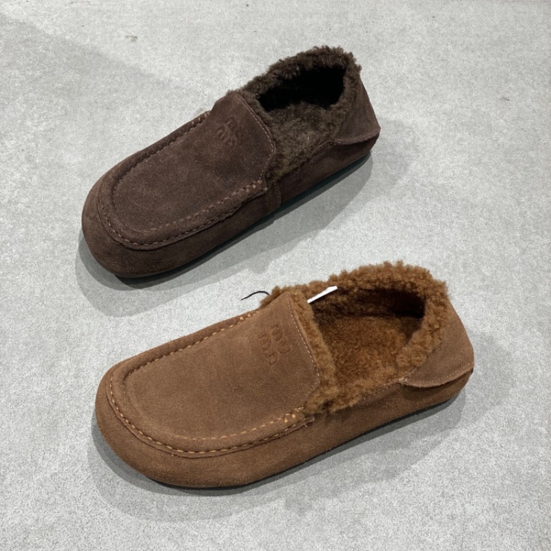 真皮反绒皮勃肯鞋女2025冬季加绒舒适厚底一脚蹬懒人鞋百搭保暖女