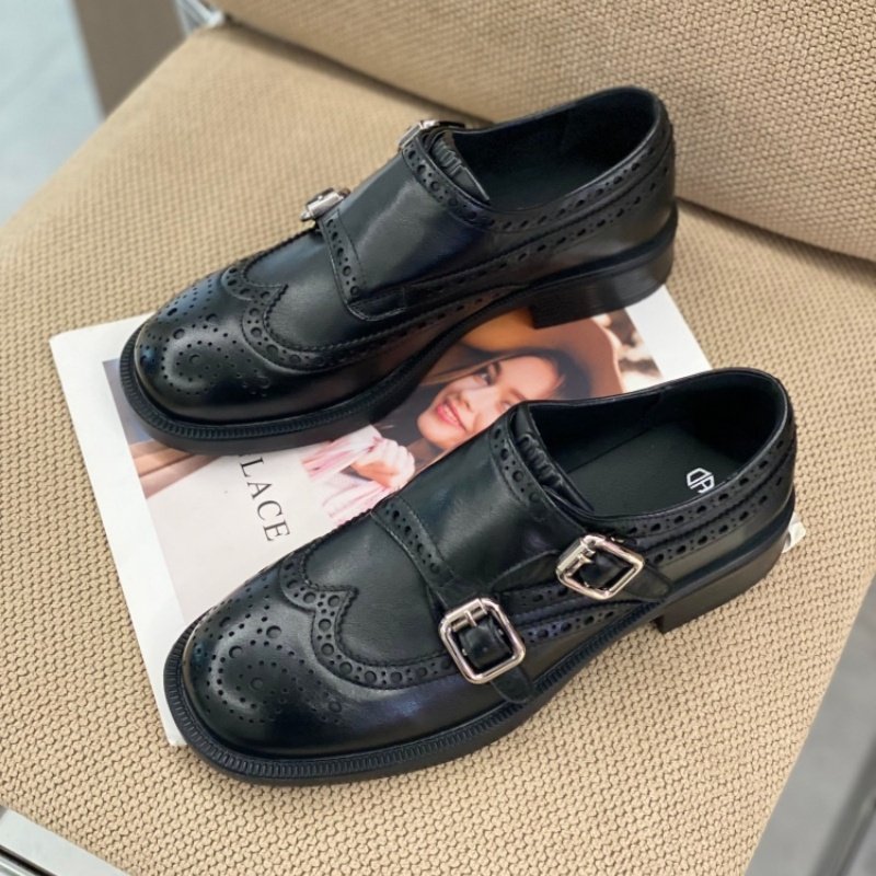 2026春季爆款英伦风布洛克真皮单鞋女双扣带雕花百搭小皮鞋圆头女,女鞋,深口单鞋,淘宝优惠券,粉丝福利购,淘宝优惠卷