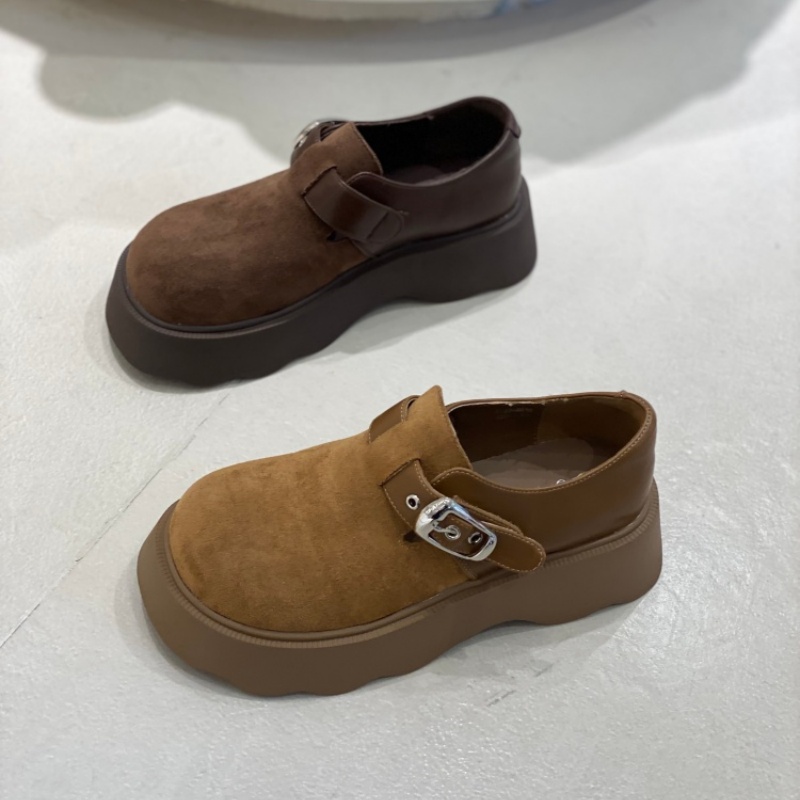 2025冬季新款厚底勃肯鞋女魔术贴增高反绒皮圆头舒适轻便休闲鞋女