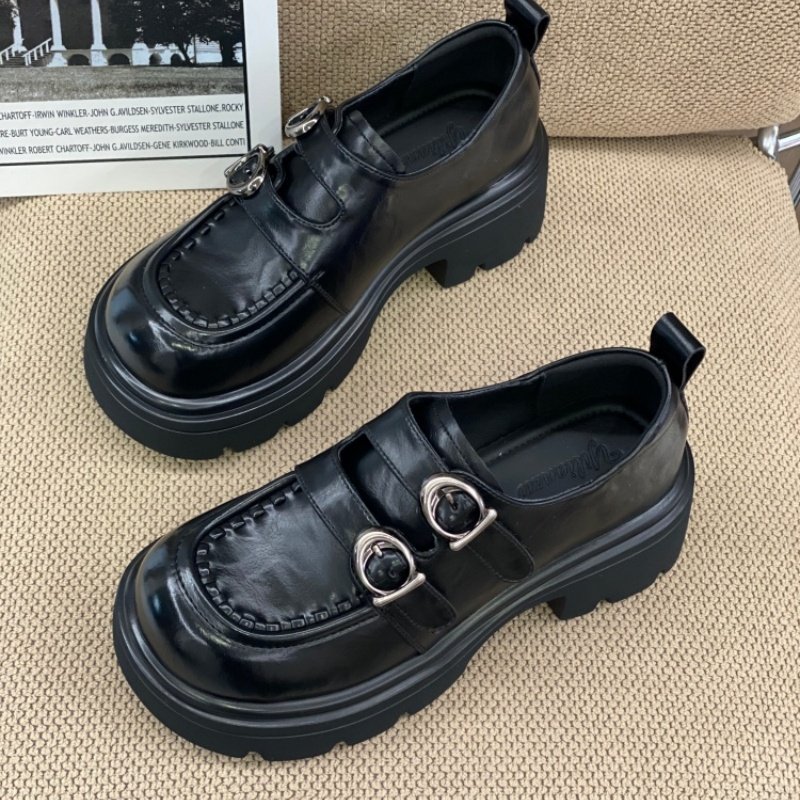 2026春季爆款英伦风厚底乐福鞋女黑色双扣带小皮鞋百搭深口单鞋女,女鞋,深口单鞋,淘宝优惠券,粉丝福利购,淘宝优惠卷