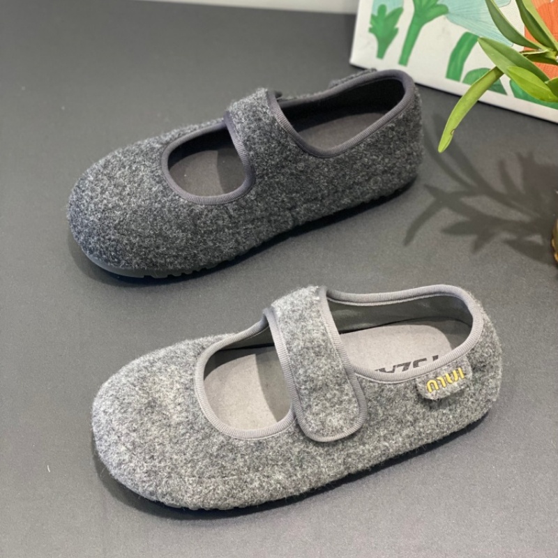 毛绒玛丽珍鞋女2025秋冬新款舒适软底一脚蹬魔术贴复古百搭休闲鞋