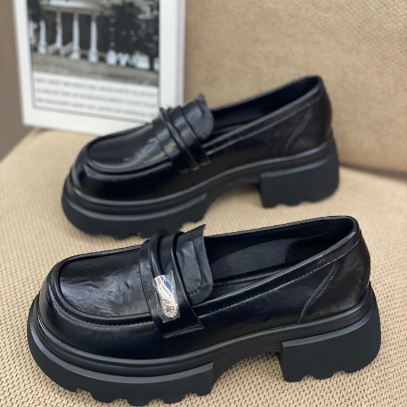 韩版厚底乐福鞋女2026春季黑色粗跟英伦风深口单鞋一脚蹬小皮鞋女,女鞋,深口单鞋,淘宝优惠券,粉丝福利购,淘宝优惠卷