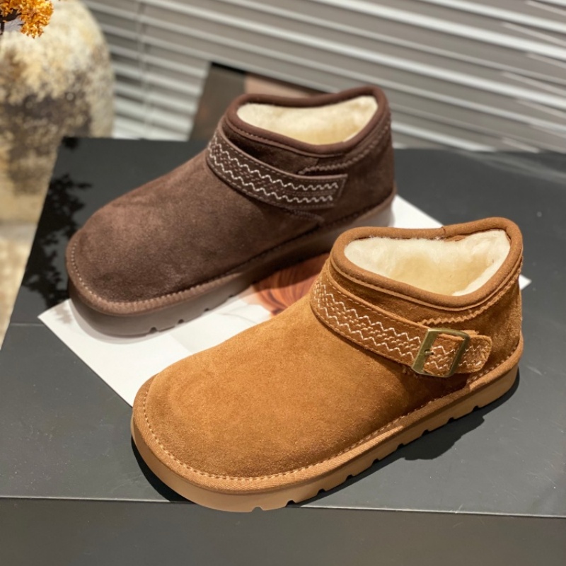 反绒皮勃肯鞋女2025冬季新款加绒保暖磨砂羊羔毛大头短靴毛绒棉鞋