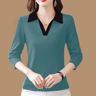 休闲宽松显瘦遮肉纯色百搭上衣 100%纯棉女长袖 T恤春秋季 薄款 时尚