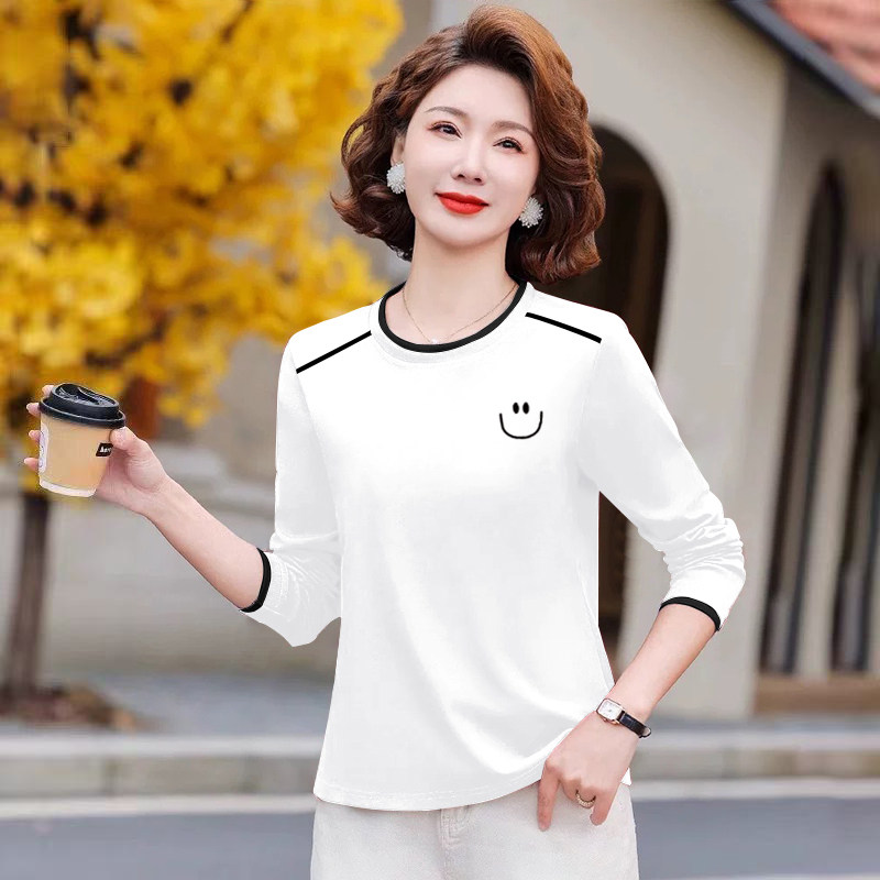 100%纯棉拼接长袖打底T恤女2025春秋季新款时尚洋气修身百搭上衣