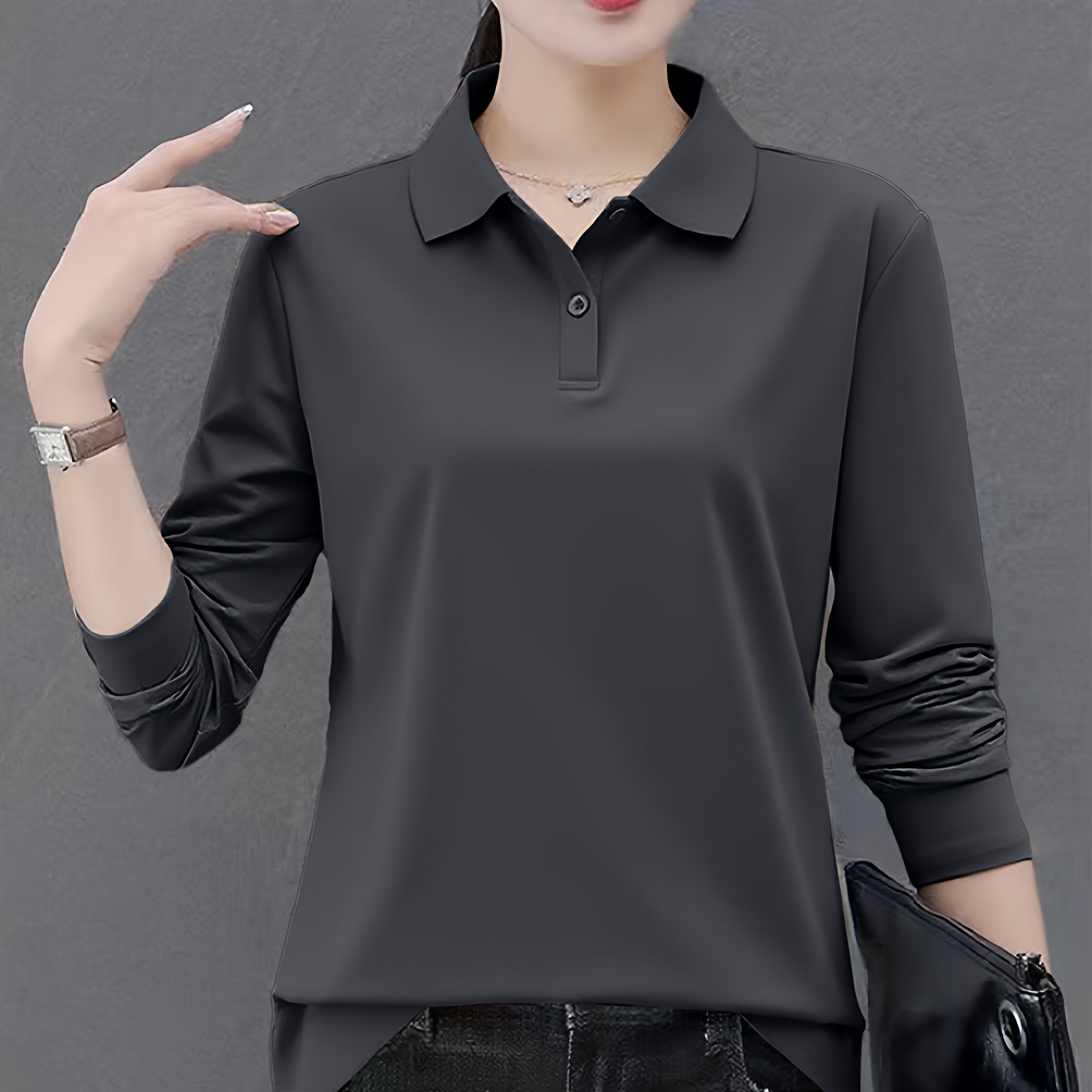 纯棉大码polo衫长袖t恤女装春秋季新款韩版洋气宽松显瘦减龄上衣
