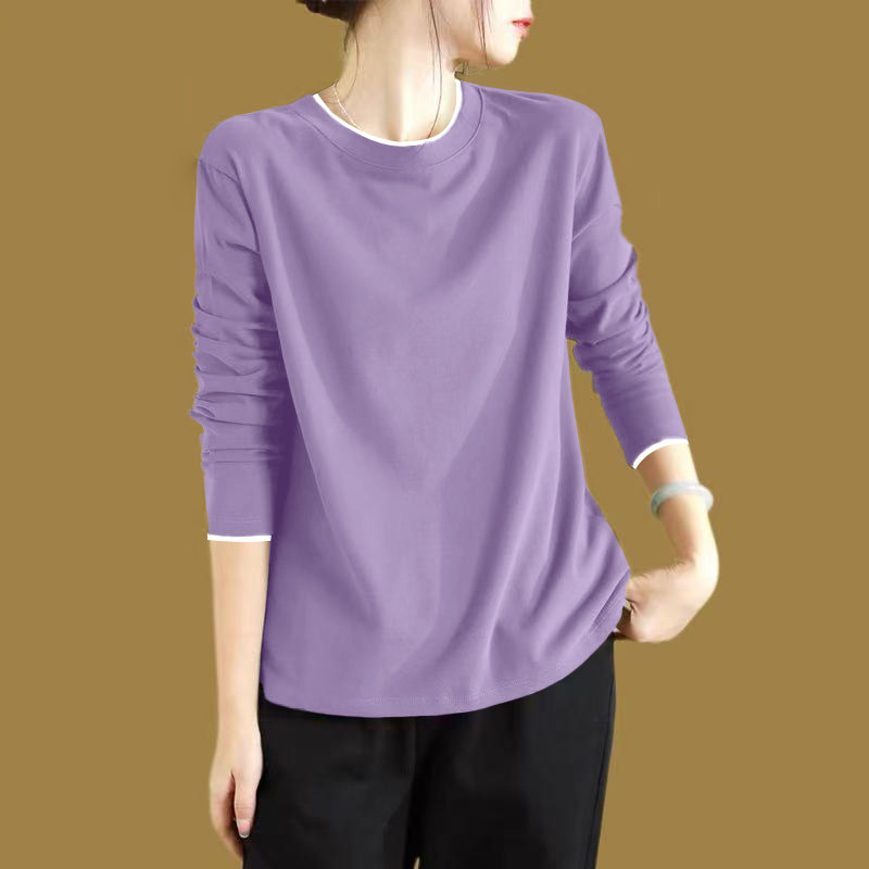 纯棉长袖t恤女2025春秋季新款韩版大码宽松韩版时尚洋气圆领上衣