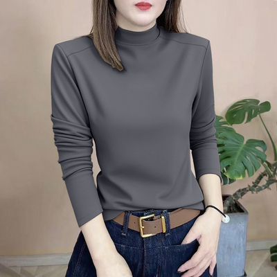 德绒半高领保暖打底衫女秋冬季