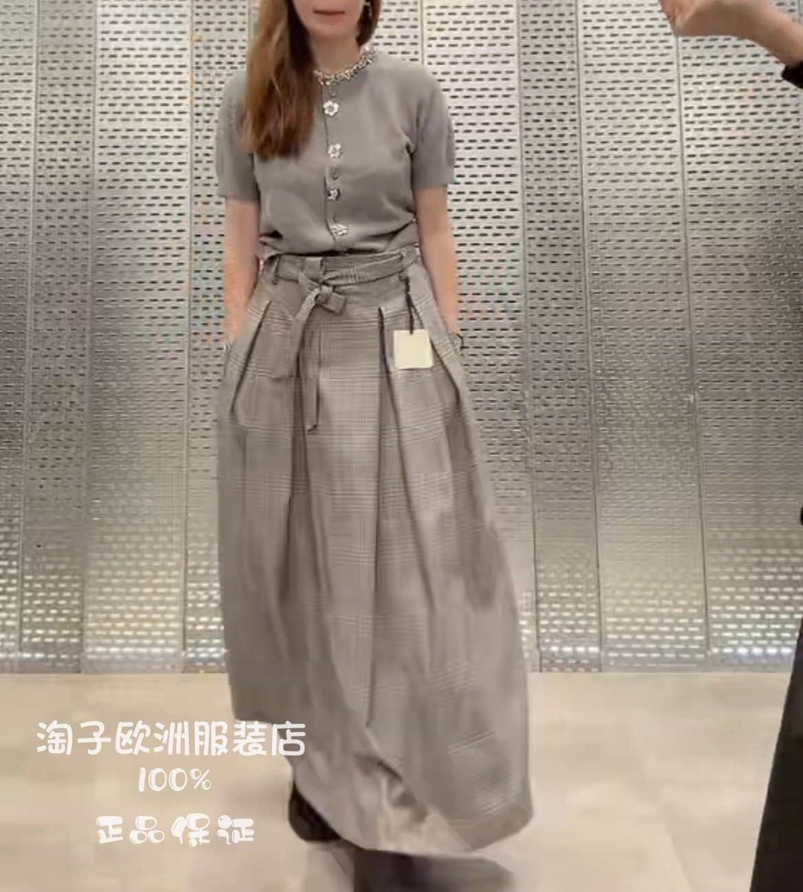 意大利品牌michelle正品闪亮珠片装饰针织开衫短袖上衣2025秋冬女