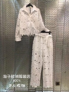 意大利品牌michelle正品时尚花边套装（衬衫上衣+裤子）2026春夏