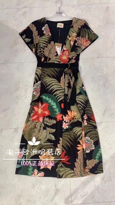 特价意大利品牌Dixie正品植物印花收腰连衣裙百搭气质春夏女现货