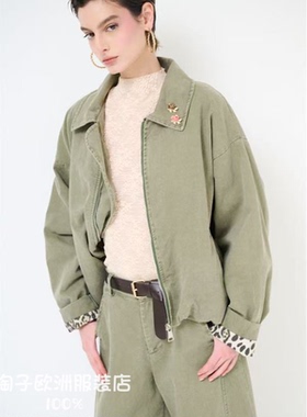 意大利品牌kikisix正品徽章装饰短款拉链开衫外套上衣2026春夏女