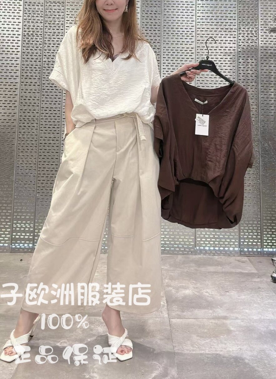 意大利品牌giorgia johns正品时尚V领前短后长衬衫上衣2026春夏女