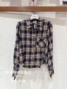 撕破设计复古系扣格子衬衫 意大利品牌susymix正品 上衣2025秋冬女