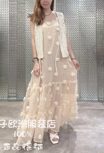 意大利品牌Steve may正品花朵图案直筒长款吊带连衣裙2026春夏女