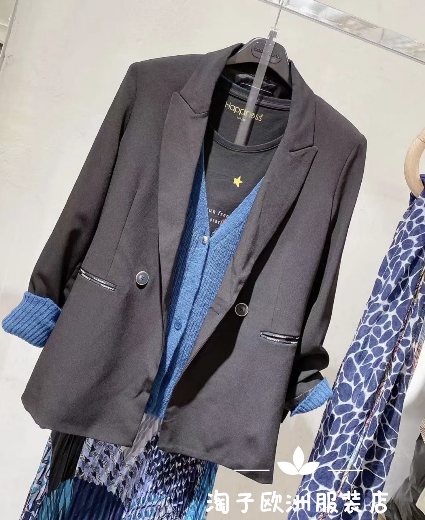 意大利系扣简约垫肩西装外套秋冬