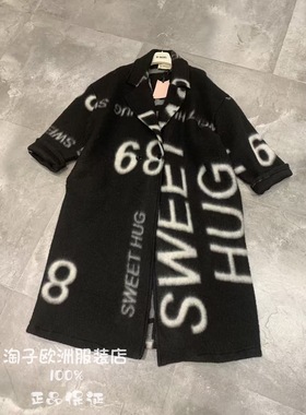 意大利品牌by Rachel正品字母图案西装领长毛呢外套上衣2025秋冬