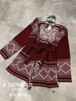 意大利品牌fast label正品复古图案系带针织开衫外套上衣2025秋冬