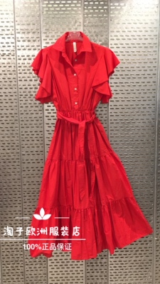 特价意大利品牌tensione in正品荷叶边袖系带长连衣裙春夏女现货