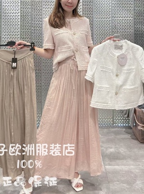 意大利品牌full time正品时尚口袋圆领小香风短袖上衣2026春夏女