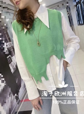 特价意大利品牌dalla a正品不规则下摆针织马夹上衣春夏女现货