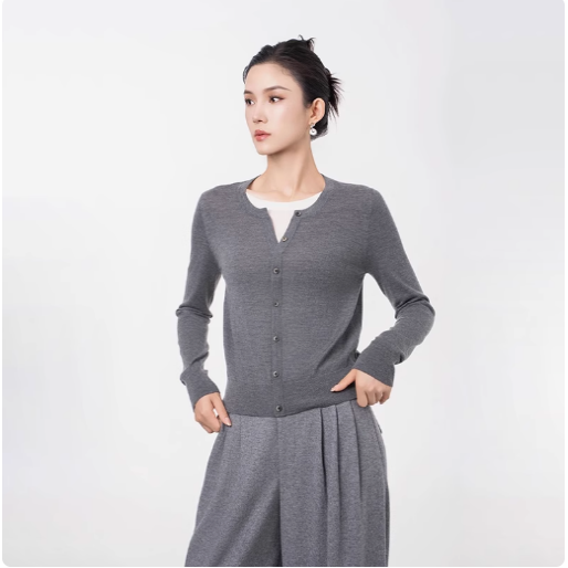 假两件绵羊毛长袖针织衫上衣