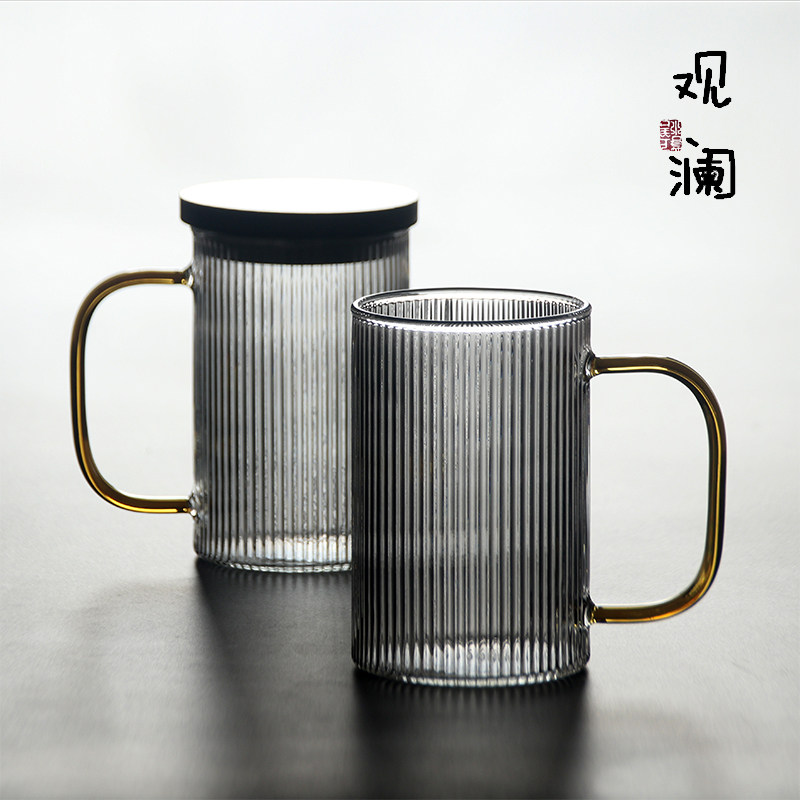 大容量玻璃杯家用可加热牛奶杯男女办公室带盖把泡茶杯轻奢风水杯