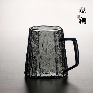 耐高温透黑玻璃杯办公室大容量咖啡杯个人喝水杯男女带盖把泡茶杯