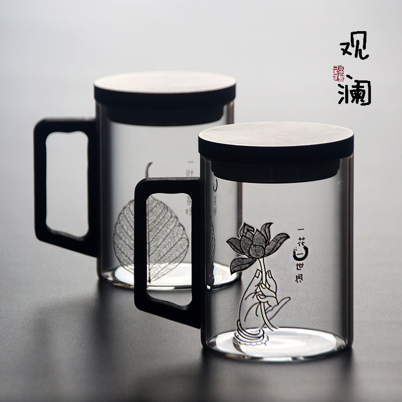 一叶菩提绿茶杯木把手喝水杯带盖耐高温玻璃杯男女办公室泡茶杯子,餐饮具,玻璃杯,淘宝优惠券,粉丝福利购,淘宝优惠卷