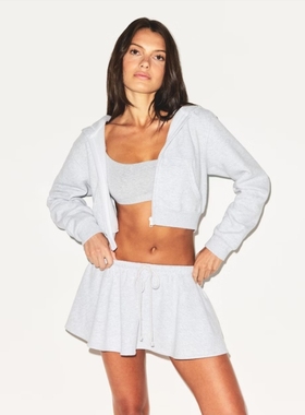 新版skims cotton fleece 越产 轻抓绒辣妹风连帽露腰开衫短外套