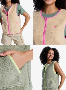 ROXY 轻量保暖抓绒材质 撞色嵌边拉链双口袋运动马甲外套60欧元