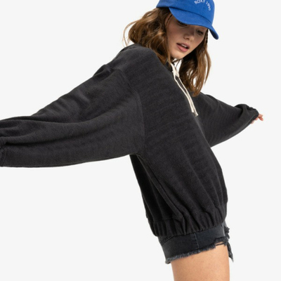 ROXY 配色刺绣心标 波米度假风纹理混纺棉宽松舒适连帽卫衣60欧元