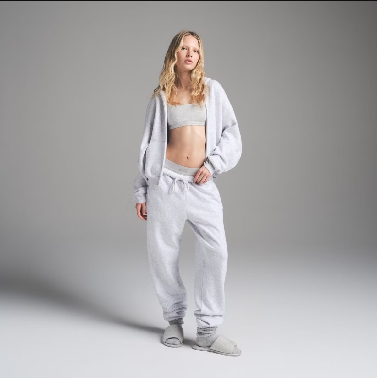 新版skims cotton fleece 越产 轻量加绒高级感宽松束脚超长卫裤
