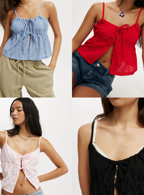 澳洲cotton 绝美镂空钩花 可调节绑带式吊带cami背心上衣