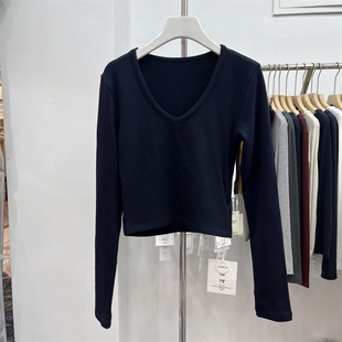 V领短款 2加绒2025冬款 修身 显瘦羊绒棉长袖 女 yuanxi元 T恤衫 熙833