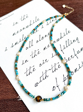 青蓝绮念@原创天然石项链虎眼石蓝色锁骨链方糖百搭高级感轻奢女