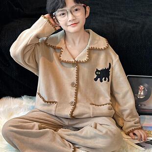 男孩珊瑚绒套装 儿童海岛绒家居服开衫 加厚2025新款 男童睡衣秋冬季