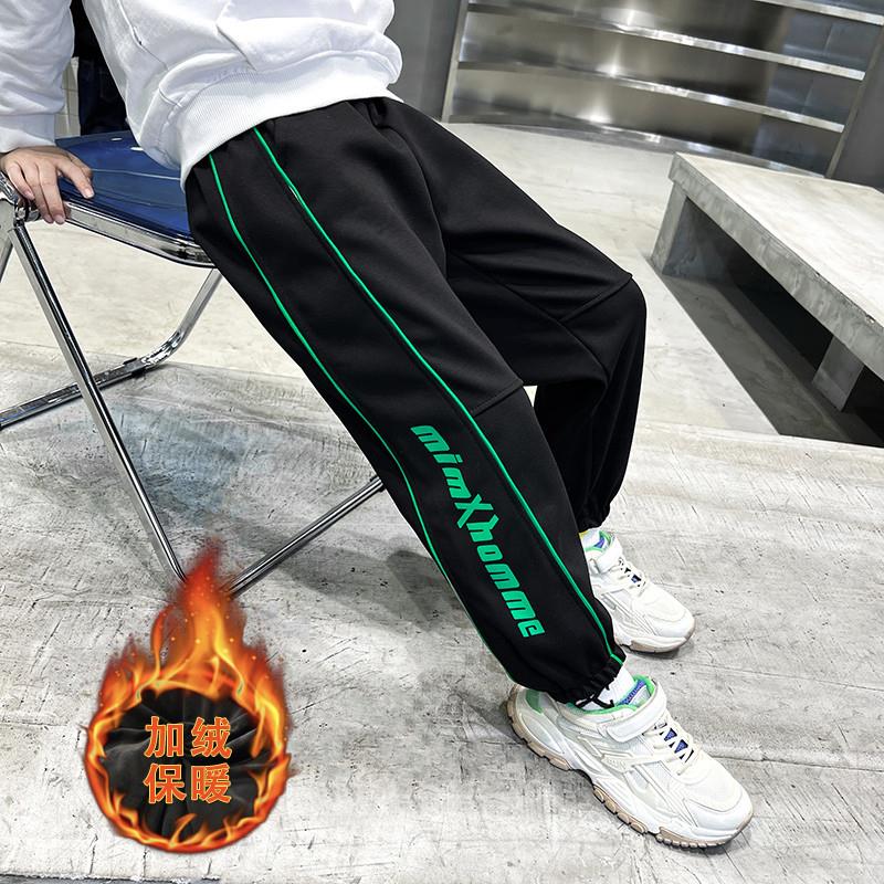 男童加绒裤子2025新款秋冬一体绒卫裤中大童时尚洋派儿童保暖长裤