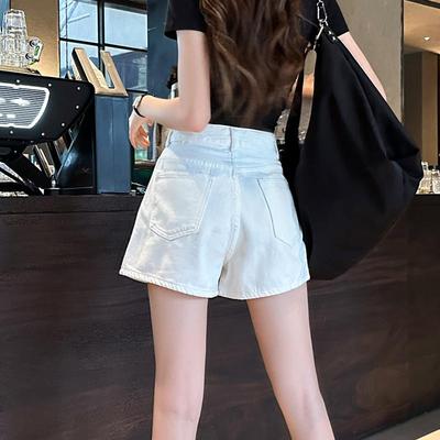 白色牛仔短裤女2025夏季新款高腰显瘦宽松夏天小个子阔腿a字热裤