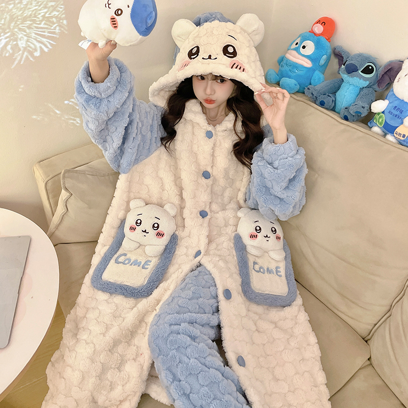 女童睡袍秋冬季珊瑚绒加厚保暖2025新款儿童睡衣冬季女孩大童泡浴